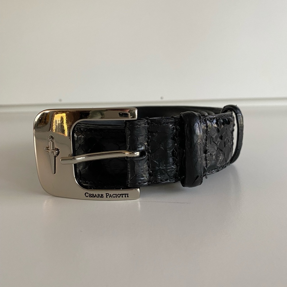 Cesare Paciotti Luxury Black Leather Snake Skin Style Belt - Size 36